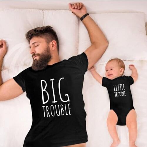 Daddy Baby Girl Boy Romper Little Girl Love Big Trouble and Little Trouble Family Matching Outfits New Dad Daughter Son Tshirt