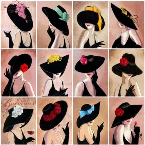 Full Square Diamond Embroidery Kits Elegant Lady Hat Woman Diamond Painting Portrait Mosaic Picture Of Rhinestones Handmade Gift