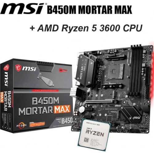 AMD Ryzen 5 3600 R5 3600 CPU + NEW Socket AM4 AMD B450 MSI B450M MORTAR MAX Motherboard DDR4 64GB AM4 PCI-E 3.0 Original Desktop