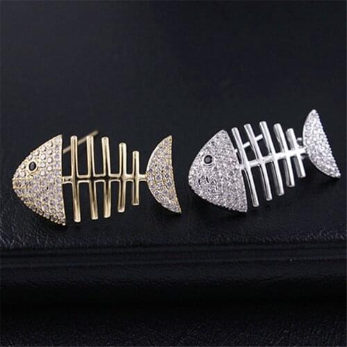 Metal Brooches and Pins Cubic Zirconia Fish Brooches for Women High Quality Silver Color Copper Pin Suit Coat Hats Accessories