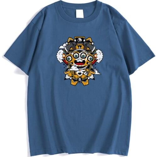 Punk Robot With Two Axes Funny Prints Men T-Shirt Street Slim Tshirt Sport Comfortable T-Shirts Style Crewneck Mens Tees Shirt