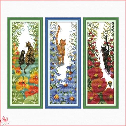 The cat and flowers pattern cross stitch kit 14 11CT canvas printing needle and thread embroidery kit DIY home decoration crafts
