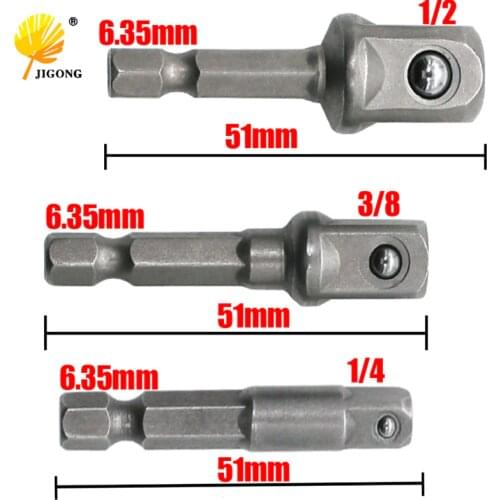 JIGONG 3 Sizes Socket Adapter Set 1/4 Hex Shank To 1/4" 3/8" 1/2" Socket Bit Adapter Drill Nut Driver Power Extension Bar Set