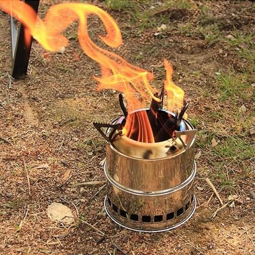 Outdoor Mini Portable Detachable Wood Fire Stove Stainless Steel Split Solid Fuel Furnace Camping Picnic BBQ Burner Kitchenware