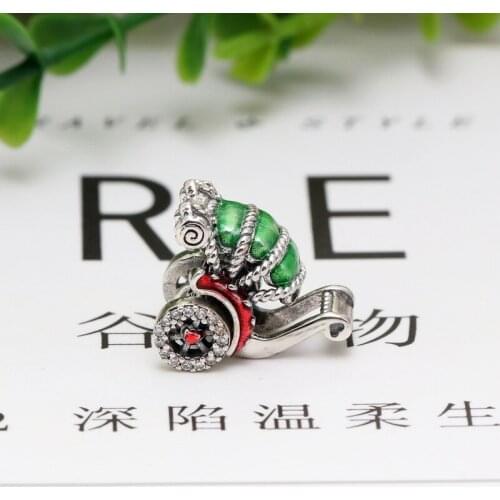 New Original 925 Sterling Silver Beads Traditional Rickshaw Charm Red Green Fit Pandora Bracelets Women DIY Jewelry Dropship