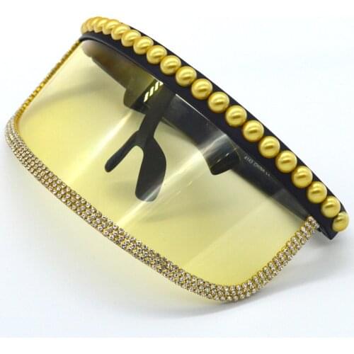 Zaolihu Oversize Yellow Lens Women Sports Eyewear Pearl Diamond Fashion Goggles Night Vision Mens Eyeglasses Driving Sun Glasses