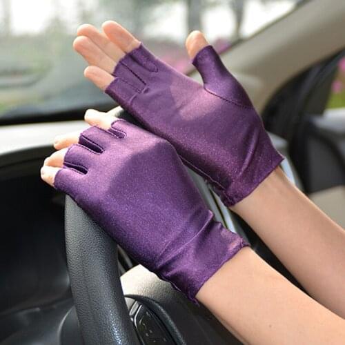 New Spring Autumn Thin Short Half Finger Gloves Driving Biking Solid Color Sunscreen Gloves Women Men Elastic Fingerless Mitten