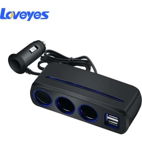 Dual USB Car Charger Splitter Power Adapter One To Three Cigarette Lighter Adapter Socket for Phone with Atmosphere Lamp 1938