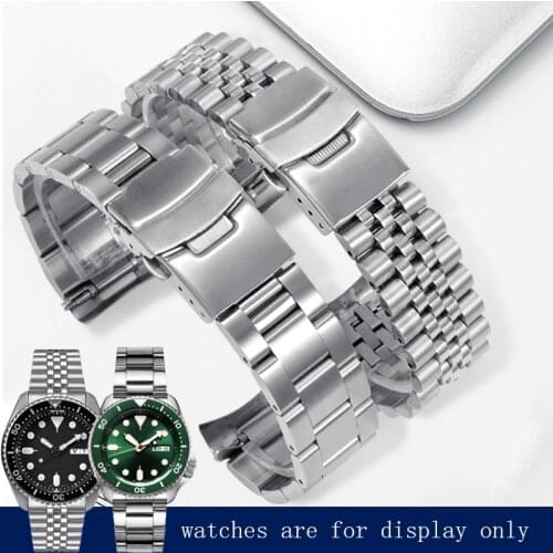 Stainless Steel Watchband Silver Bracelet Double Insurance Buckle Suitable For Seiko SKX007/009 SKX173/175 Watch Chain 20 22mm