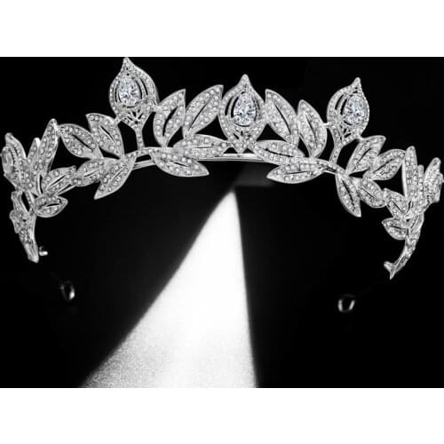 Luxury Cubic Zircon Crown Crystal Leaf Bridal Tiaras Crowns Rhinestone Pageant Prom Diadem CZ Headbands Wedding Hair Accessories