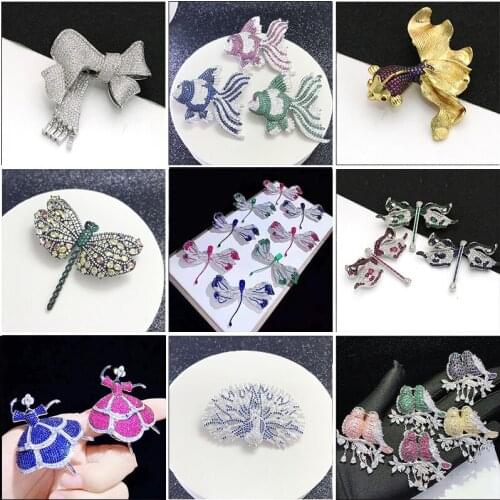 OKILY Vintage Three Color Zircon Animal Brooches Pin for Men Winter Coat Suit Accessories Jewelry Koi Fish Brooch New Year Gift