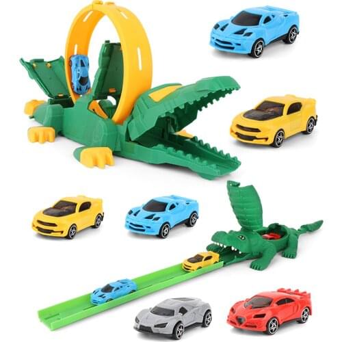 DIY Crocodile Assembly Toys Model Track Pull Back Car Puzzle Flexible Rail Car Educational Toys For Children Toy Car Model
