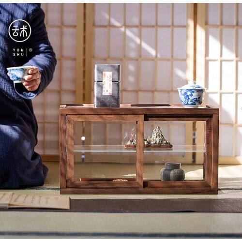 North America Black Walnut Tempered Transparent Glass Solid Wood Showcase Showcase Shopping Mall Household Living Room Tea Set
