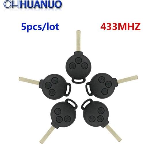 5 PCS* 3 Buttons Smart Remote Key 315/433Mhz with ID46 (7941 ) Chip, CR2016 Battery for Benz Smart-451 2007-2013