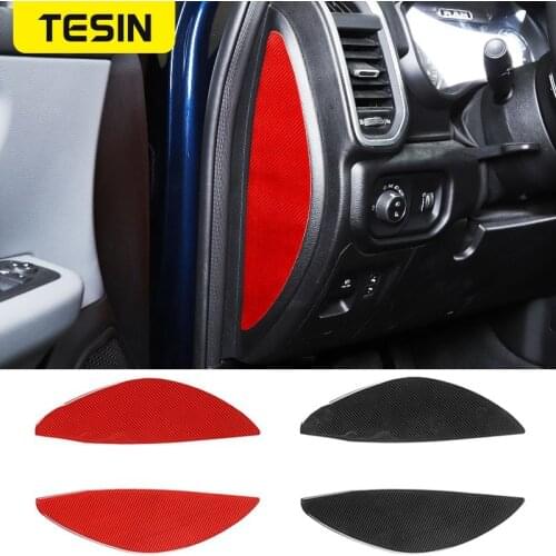 TESIN Carbon Fiber Car Inner Door Cushion Panel Decoration Trim Protective Stickers For Dodge RAM 2018+ Interior Accessories
