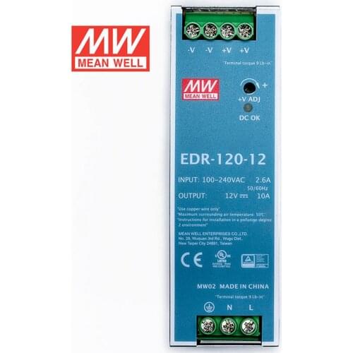 Only 11.11)MEAN WELL EDR-120-12 (2Pcs) 12V 10A meanwell EDR-120 120W Single Output Industrial DIN RAIL
