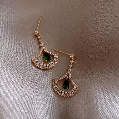 Yaologe Gorgeous Fan-shaped Rhinestone Golden Tiny Pendant Earrings 2020 Wedding Party Jewelry Korea Earrings For Women Gift