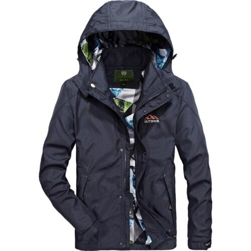 Spring Classic Men Windbreaker Jacket Windproof Outdoor Hooded Detachable Hat Casual Breathable Fashion Sports Coats Hiking Tops