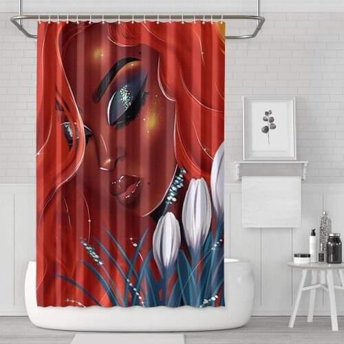 Black Girl Afro Girl Waterproof Bath Curtain
