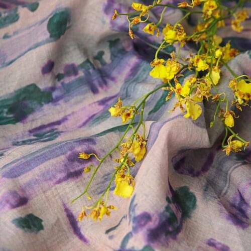 High quality ramie cotton patchwork Ink Printing fabric High-end clothing tissu