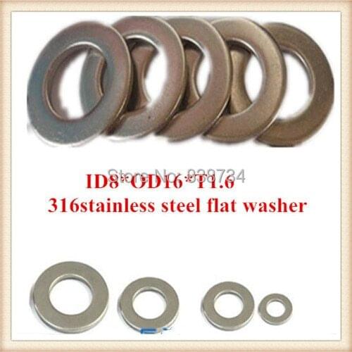 100pcs high quality 316 stainless steel m8 flat washer/plain washer/shim washer ID8*OD16*T1.6