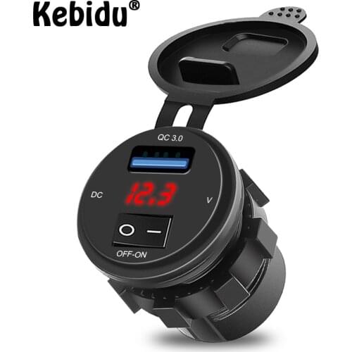 Kebidu 12V-24V USB Car Charger With Led Light Power Adapter Car Cigarette Lighter Socket Separate Switch For QO3.0 For Car