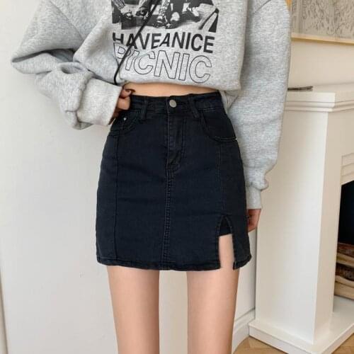 Harajuku Plus Size Denim Skirt Female Summer High Waist Split Hip Culottes Thin A-line Skirt Mini Skirt Skirt Woman