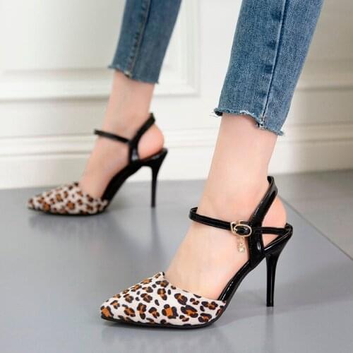 Vogue Sexy Leopard High Heels Lady Shoes Nice New Causal Apricot Red Women Sandals Sandalias Mujer Plus Big Small Size 35-43