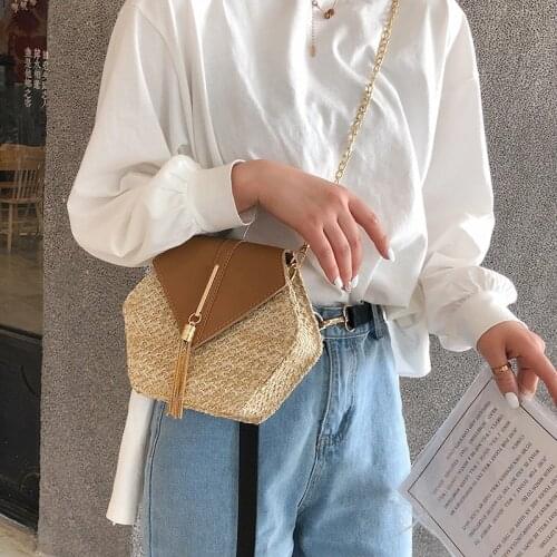 2020 Summer New Fashion Hexagon Mulit Style Straw leather Handbag Rattan Bag Handmade Woven Beach Circle Bohemia Shoulder Bag