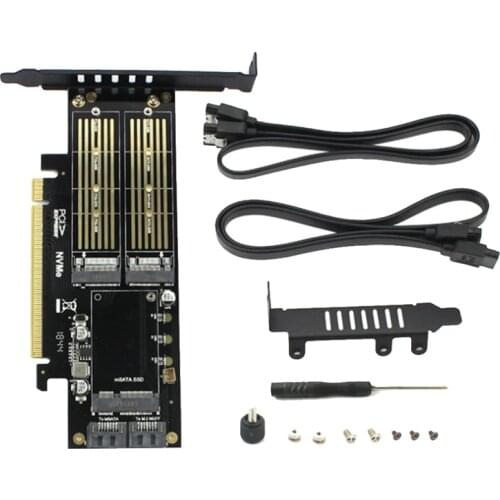 3 in 1 NGFF and MSATA SSD Adapter Card M.2 NVME to PCIe 16X/M.2 SATA SSD to SATA III/MSATA to SATA Converter