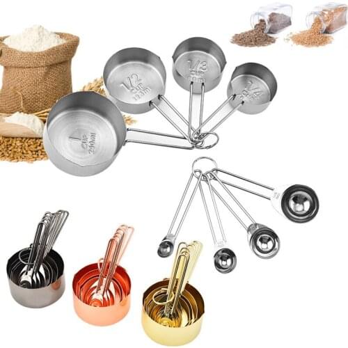 4pcs/8pcs Measuring Cups Measuring Spoon Scoop Rose Gold Stainless Steel Kitchen Measuring tool Set Kitchen Gadget Baking Tools
