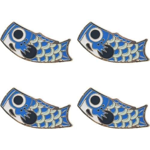 4pcs Japanese-Style Enamel Pin Blue Koi Fish Flag Brooch Metal Clothes Badge Lapel Pins Jewelry Decorative For Women Men Gifts