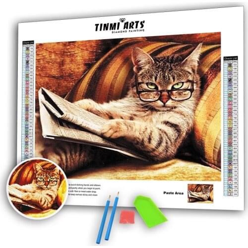 5D Diamond Painting Full Round Drill Cat Wearing Glasses Mosaic Art Velet Canvas Animal Kits Embroidery Stickers Decoration Home