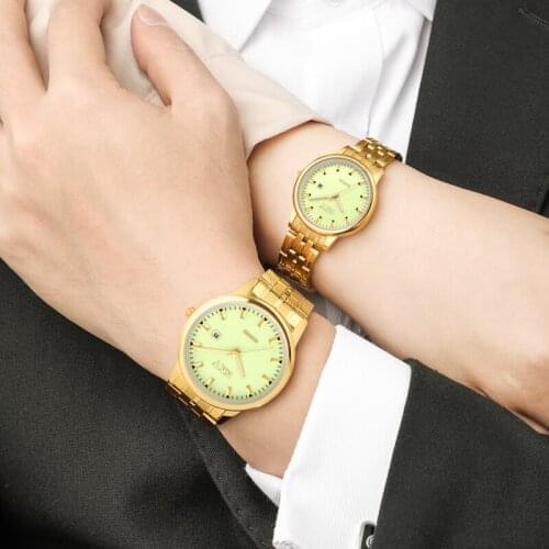 Creative Top Luxury Couple Lumious Gold Watches Quartz Male & Female Watches Waterproof Full Steel Fashion Couple Wristwatches