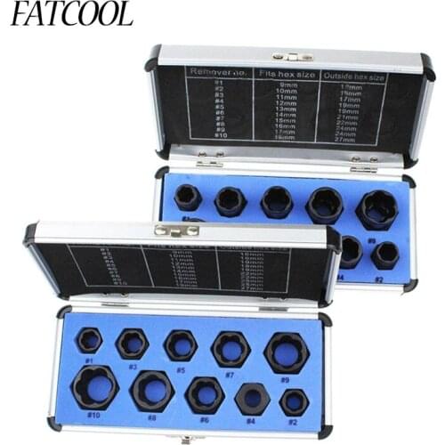 FATCOOL 10PCS Removal Socket Tool CR-V High Low Nut Damaged Bolt Nut Screw Remover Extractor Removal Set