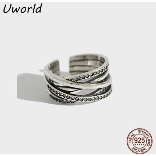 Retro Made Old Multi layer winding Silver Adjustable Zircon Paved 925 Sterling Silver Open index finger Ring