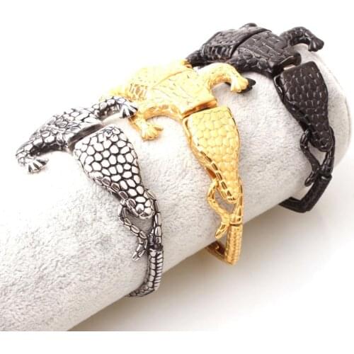 Cool New 316L Stainless Steel Crocodile Pattern Biker Gift Figaro Chain Mens Boy Bracelet Wristband