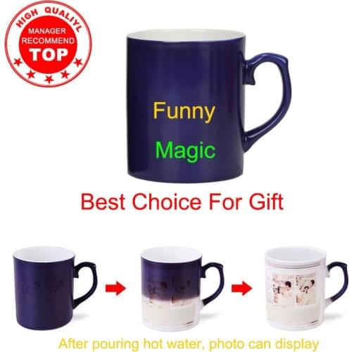 DIY Color Changing Mug Blue Coffee Cup Round Ceramic Cup DIY Picture Text LOGO Creative Mug Ceramic Cup Gift