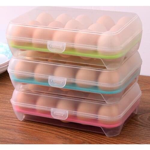 Kitchen Supplies 15 Grid Egg Box Portable Egg Refrigerator Storage Box Food Container Plastic Eggs Tray Holder Kitchen Organizer