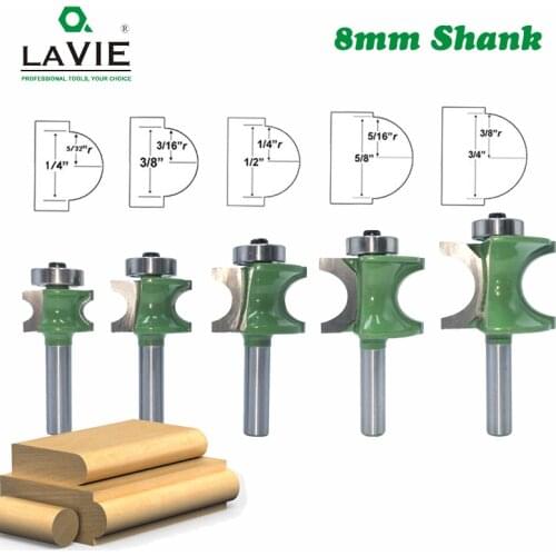 LA VIE 1 PC 8mm Shank Bullnose Half Round Bit Endmill Router Bits Wood 2 Flute Bearing Woodworking Tool Milling Cutter MC02047