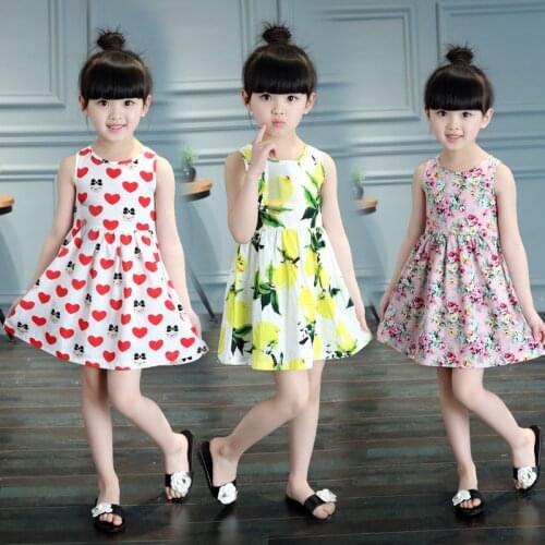 Summer Children Girls Clothes Vest Kids Dresses for Girls Pattern with Floral Cherry Kids Girl Dress for 7-14 Years Old