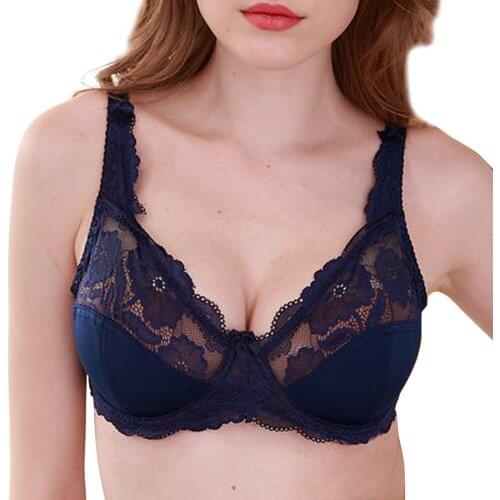 Hot Selling Lace Bras For Women Thin Unlined Sexy Bra Push Up Floral Underwear 36 38 40 42 44 46 C D E 3/4 Cups