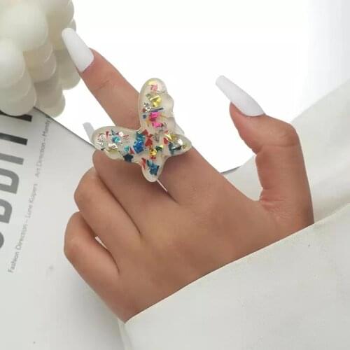 Lost Lady New Multicolor Resin Butterfly Ring for Women Big Acrylic Trendy Cute Finger Rings Girl Summer Party Jewelry Gifts