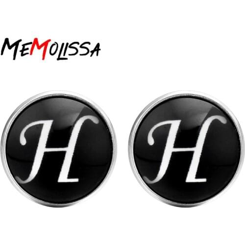 MeMolissa 2018 New Arrival Glass Cabochon Letters H Cufflinks gifts for men Fashion Silver Mens Copper Cool Cuff links Jewelry