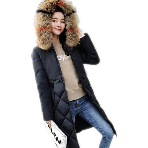 Fashion 2018Winter Jacket Women Colorful Big Fur Hooded Thick Down Parkas Long Female Jacket Coat OL Warm Winter Outwear Q999