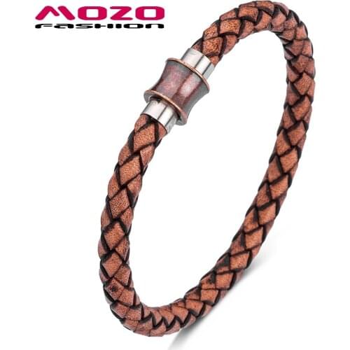 MOZO FASHION 2021 New Men Charm Bracelets Brown Genuine Leather Rope Braided Classic Women Trendy Collocation Jewelry Gifts 612