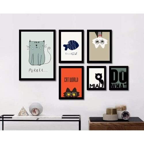 Cartoon Simple Style Unframed Cute Animal Cat Prints Canvas Spary Painting Poster Home Wall Decoration Art For Children Room