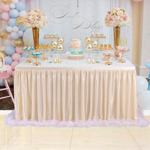 Champagne Tulle Tutu Table Skirt table cloth 3 layer Long yarn Birthday Baby Shower party tableware Decoration Table Skirting