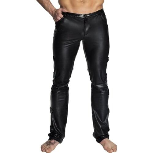 New Arrival Pants Men Black Shiny Punk Rock PU Leather Pant Zipper Stage Performance Singers Dance Trousers M-2XL