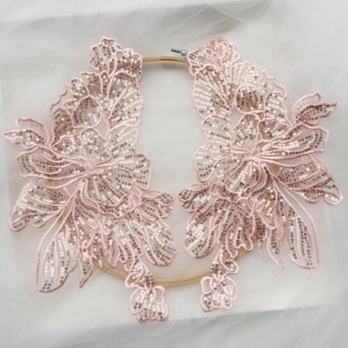 A pair of sequins lace applique In navy blue, pink, wine red, red for wedding dress